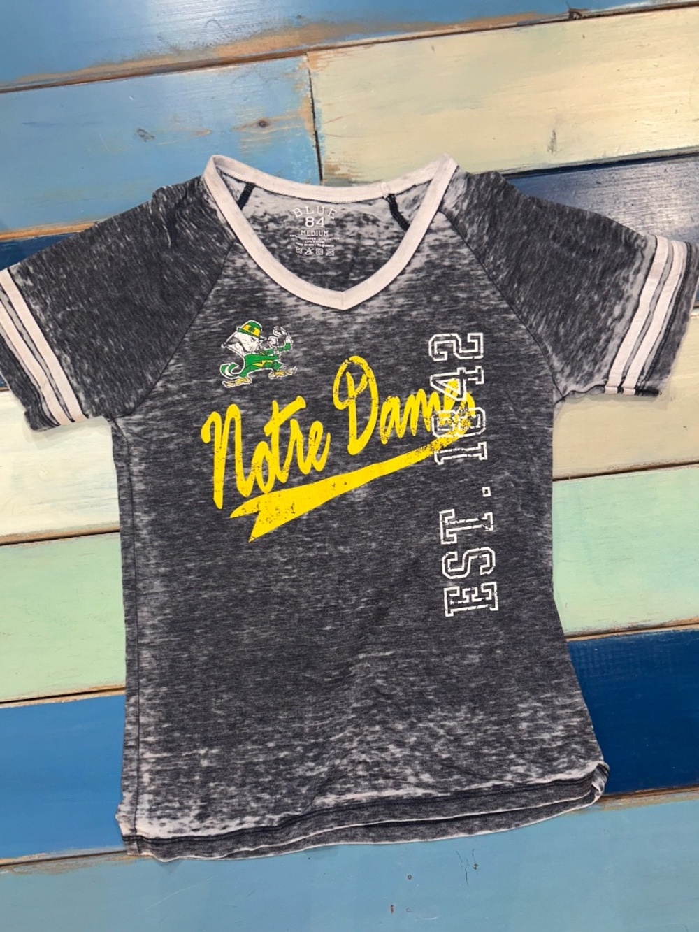 Notre Dame Fighting Irish Blue 84 Burnout T-Shirt Women's Medium Gray NCAA